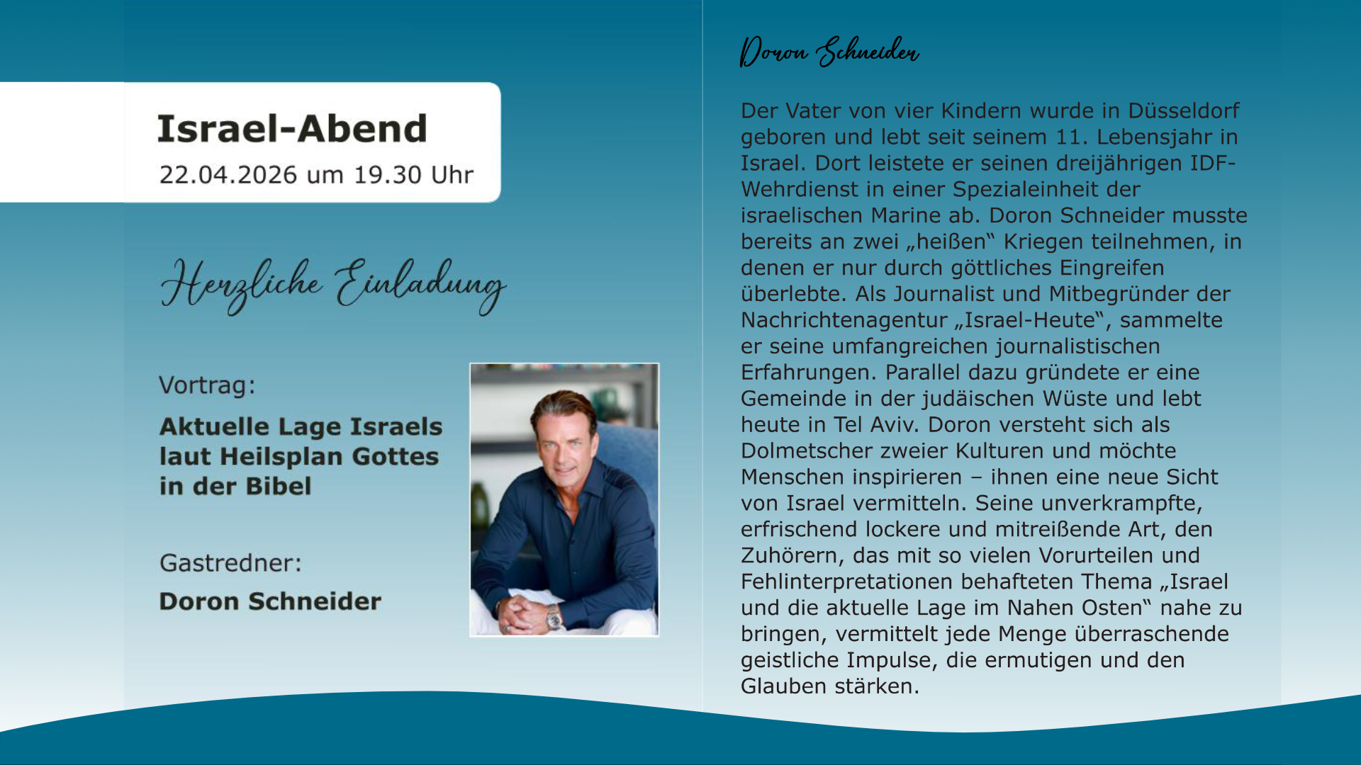 Israel-Abend mit Doron Schneider, 22.4.2026